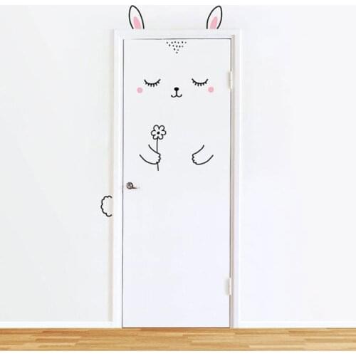 Cartoon Cute Animal Panda Cat Door Sticker for Kids Room Decoration Wall Decals Home Decor Wall Sticker Europe Style