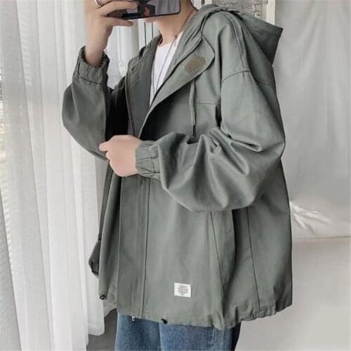 2021 Autumn Men Hoodie Chic Coats Solid Color Leisure Baggy Pocket Hooded Jackets Harajuku Outerwear Streetwear Tops