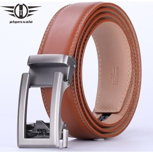 Plyesxale Men Designer Belts High Quality Automatic Buckle Ratchet Belt Man Grass Green Brown Ceinture Homme Luxe Marque G131