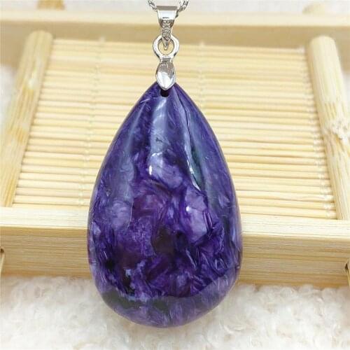 Genuine Natural Charoite Purple Women Water Drop Pendant Russia 34x23x10mm Necklace Jewelry Fashion Bead AAAAA