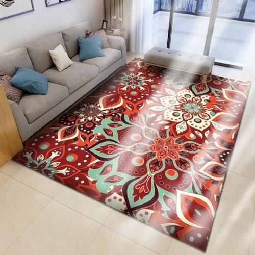 Non-slip Bath Rug Mat Soft Fluffy Flannel Carpet For Living Room Bedroom Decorative Hot Sale Mandala Red Flower Pattern Carpet