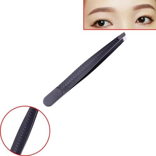 New Black Color Stainless Steel Eyebrow Tweezer Hair Beauty Slanted Puller Eye Brow Clips Makeup Tool 2 Styles