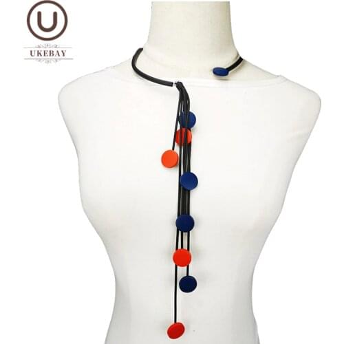 UKEBAY New Multicolor Wood Necklace Women Choker Necklaces For Clothes Match Sweater Chains Black Pendants Rubber Jewelry Gifts