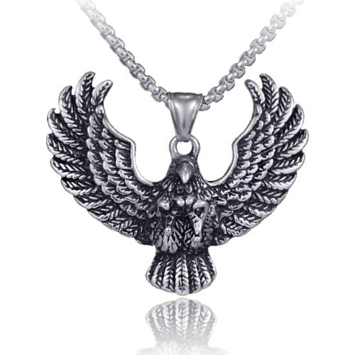 Vintage punk Winged eagle necklace men stainless steel Box chain pendant jewelry hip hop bijoux corrente masculina