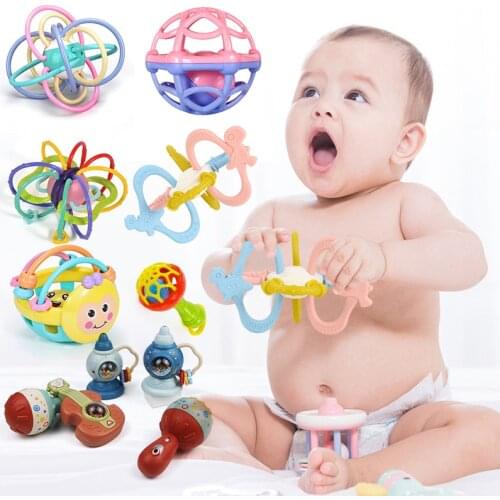 Baby Rattle Ball Toys 0-12 Months Safe Newborn Teething Toys Soft Plastic Hand Bell Early Educational Rattle Teether Toys Gifts