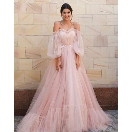 Pukguro Tulle Prom Dress Off Shoulder Puffy Long Sleeves Princess Dress for Womens Sweetheart Evening Party Gowns Plus Size