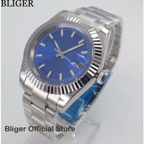 Luxury Fashionable Sapphire Glass 40MM Nologo Sterial Blue Big Face Dial Mens Watch Date Diaplay Miyota Automatic Watch Men