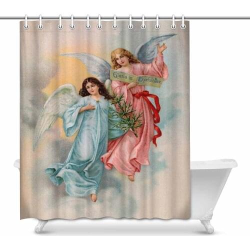 Christmas Angels with Evergreen Tree Swedish Vintage Art Decor Shower Curtain
