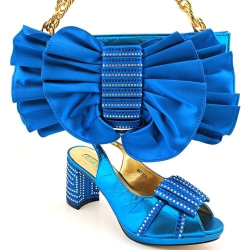 Blue Color Shoes and Bag Set for Women Italian Shoes with Matching Bags High Quality African Women Shoes and Bag Set for PartY
