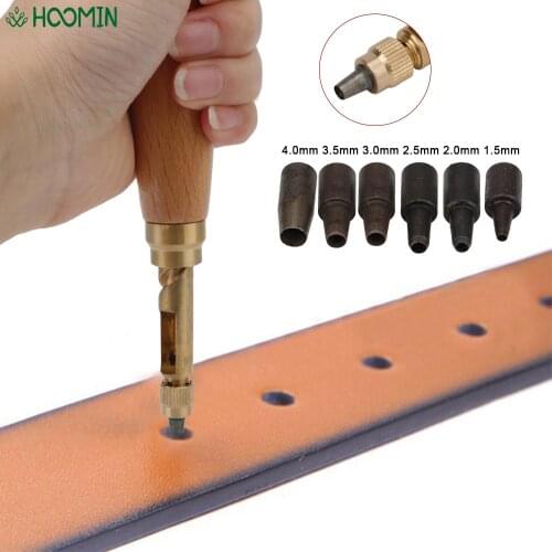 Replaceable Hole Punches With 6 Size Tip 1.5-4mm Automatic Belts Punch Mute Rotary Punching Puncher Leather Craft Tools