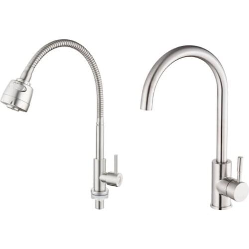 Kitchen Faucet 360 Degree Rotation Curved Spout Single Handle Sink Basin Faucet Single Cold Water Tap Brushed Process Deck Mount