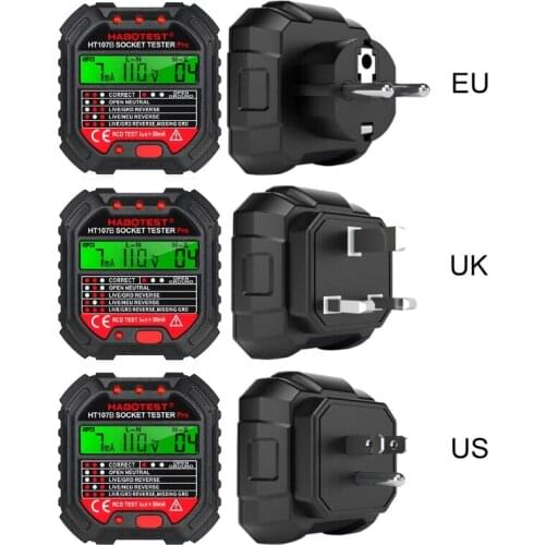 HT107 Socket Tester Voltage Test EU/UK/US Plug Line Tester RCD Voltage Measurement LCD Display Socket Tester for Leakage Protect