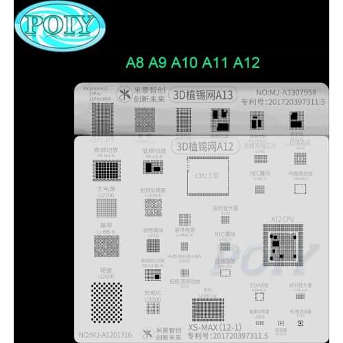 MJ 3D BGA Reballing Stencil Template Groove for iPhone A8 A9 A10 A11 A12 A13 for iPhone 6-11Pro Max 3D BGA Planting Stencil