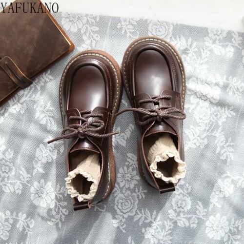 Literary Retro Genuine Leather Women Shoes Big Head Doll Shoes College Style Japanese Casual Single Shoe Original Handmade Flats