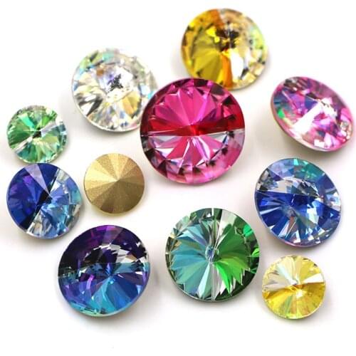 Nail Decorations Strass Crystal Rivoli Laser Pointback Round Shape Loose Rhinestones Glue on Clothing/Jewelry Accessories