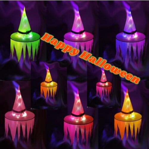 Halloween Decorations for Home Halloween LED Witch Hats with Light Serrated Ghost Hats for Party Courtyard Garden Indoor Decor