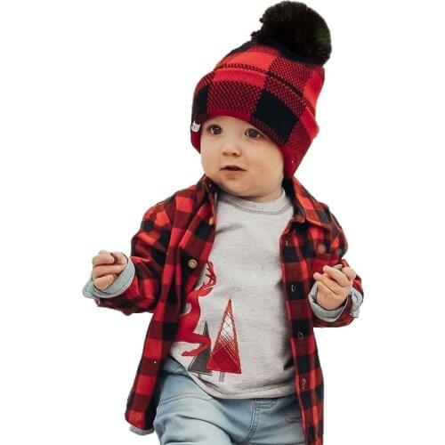 Baby Girls Boys Mom Knitted Hat Family Plaid Woolen Caps Christmas Knitted Beanies Adult Kids Xmas Warm Hats
