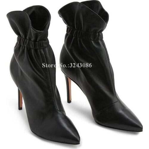 Fashion Design Lady Leather Ankle Boots Women New Pointed Toe Stiletto Heel Elastic Short Boots Large Size Party Shoes Dropship