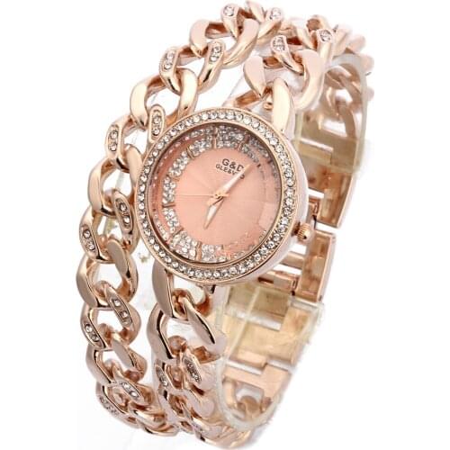 G&D Women Quartz Wristwatches Rose Gold Stainless Steel Womens Watches Dress Rhinestone Luxury Bracelet Saati Relogio Feminino