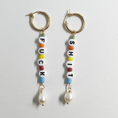 Hello Stranger Unique English Letter Pearl Earrings Customized Words Pendant Drop Earrings Dangle Jewelry for Women Street Wear