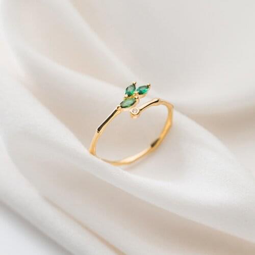 Modian Fashion Green Crystal Leaves Slub Ring for Women Pure 925 Sterling Silve Plant Free Size Ring Original Fine Jewelry Gift