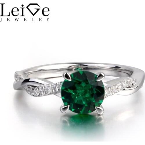 LeiGe Jewelry Lab Emerald Green Gemstone 925 Sterling Silver May Birthstone Engagement Rings For Woman
