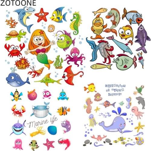 ZOTOONE Iron on Fish Patches for Clothing Underwater Animal Patch for Kids Diy Mermaid Stickers Heat Transfer Clothes Appliques