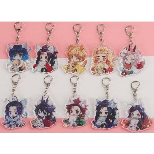 1 Pcs New Anime Demon Slayer Kimetsu No Yaiba Keychains Kamado Tanjirou Nezuko Acrylic Pendant Keyrings Cosplay Figure Toys