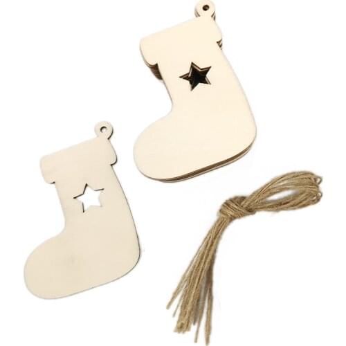 10PCS Wooden Stocking Wooden Christmas Hanging Pendant Xmas Crafts Gifts Party Wedding Birthday Decorations for Home