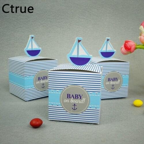 20pcs Baby shower favor box--"Baby on Board!" Pop-Up Sailboat Favor Boxes baby show candy box decoration mariage