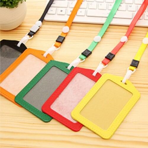 20 Pcs Colorful ID Badge Holder PU ID Card Accessories Holder Bus Card Credit Card Case Stationery School Supplies With Lanyard