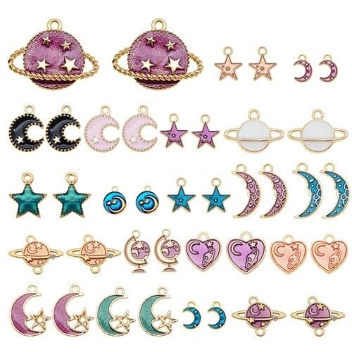 20pcs/pack Mix Sun Moon&Stars floating charms Tone Universal Pendants Alloy Metal Enamel Charms For DIY Earrings Jewelry Making