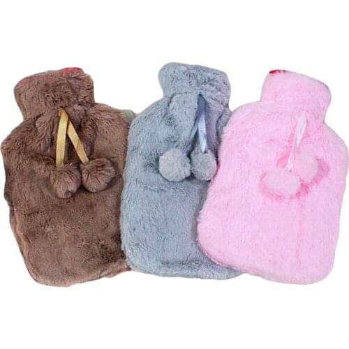3 Colors Cute Hot Water Bottle With Warm Faux Fur Fleece Knitted Cover Large 700ml