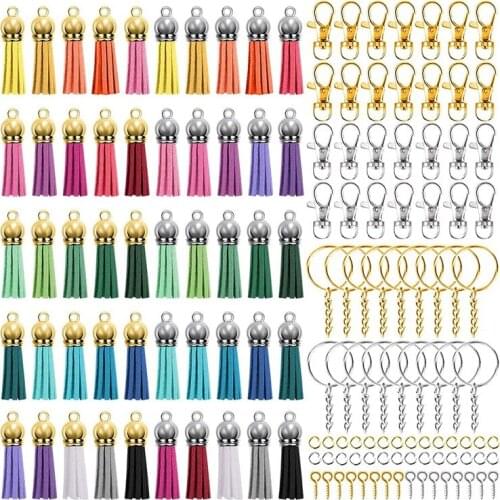 360Pcs Button Key Chain Key Ring Set DIY Key Hoisting Making Tassel Jewelry Accessories Claw Nail Split Ring Golden