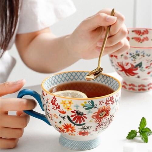 400ml Ceramic Mugs Coffee Cup Breakfast Cereal Cute Ceramic Cup Milk Household Large Capacity Oatmeal Mug Drinkware Home Decor