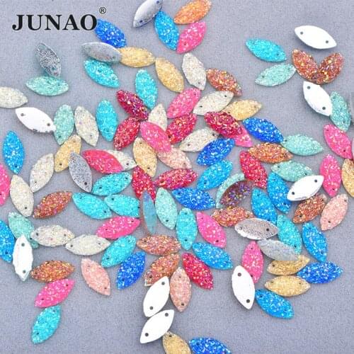 JUNAO 7x15mm Mix Color Sewing Horse Eye Rhinestone Applique Flatback Resin Gems Sewn Strass Crystal Stones For Clothes Crafts