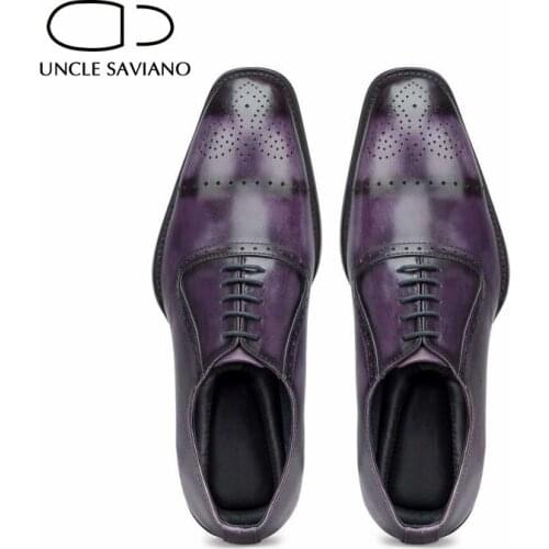 Uncle Saviano Oxford Brogue Designer Men Shoes Fashion Wedding Business Style Man Shoe Dress Luxury Leather Handmade Men Shoes