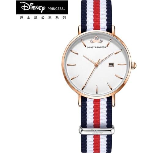Disney Original Princess Canvas Strap Quartz Women Top Brand Slim Watches Fashion Casual Wrist Watch Calendar Ladies Girls gift
