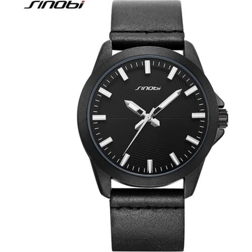 Black Leather Quartz Wrist Watch Mens Military Watches 2021 New SINOBI Mens Fashion Casual Watches Male Clock Relogio Masculino