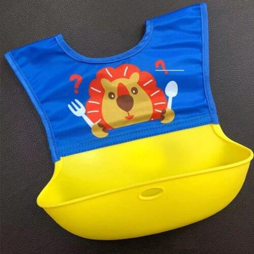 Baby Cartoon Waterproof Bib Silicone Newborn Feeding Food Catcher Apron Pocket A2UB