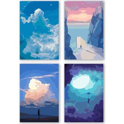 DIY colorings pictures by numbers with colors Blue landscape ocean view picture drawing painting framed Home