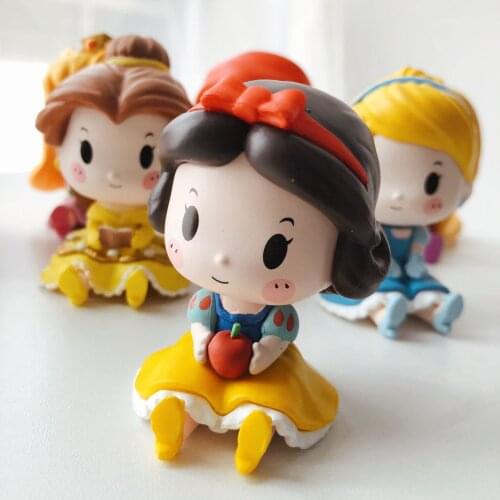 Q Version Disney Princess Frozen Aisha Snow White Mermaid Action Figures PVC Model Dolls Cake Topper Ornaments Toys For Girls