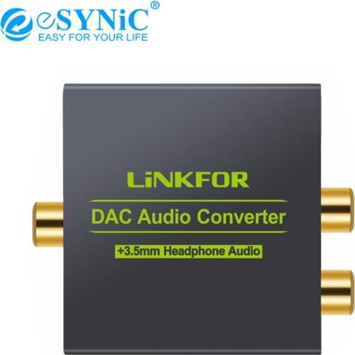 ESYNiC Digital to analog DAC audio converter with 2 x RCA L/R and 1 x 3.5mm jack Digital Optical Coax Coaxial Toslink Adapter