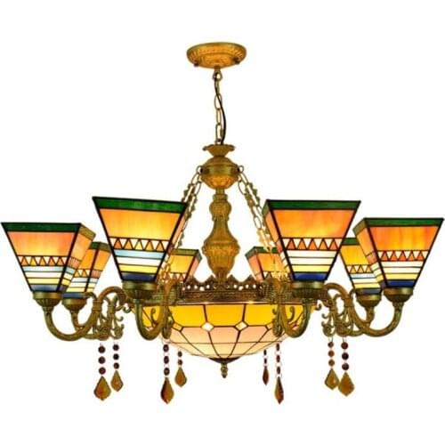 European Vintage Country Pendant Light Tiffany Led Suspension Foyer Apartment Dining Room Glass Light 1216