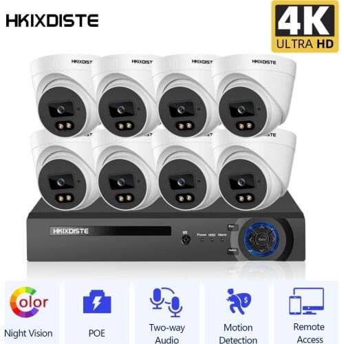 H.265 4K CCTV IP Security Camera System 8CH 16CH POE NVR Kit 8CH 8MP Outdoor Two Way Audio Video Surveillance Camera System Set