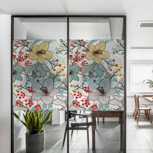 Custom Size Electrostatic Window Film Vintage flowers Pattern Decorative Privacy Protection Frosted Glass Sticker For Window