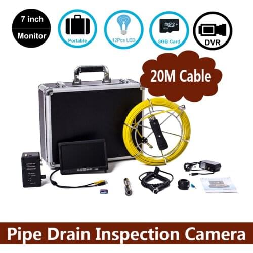 Diameter 23MM HD CMOS 1000TVL Camera Head Pipe Drain Inspection Camera System 20M Cable 7'' TFT LCD Screen With DVR
