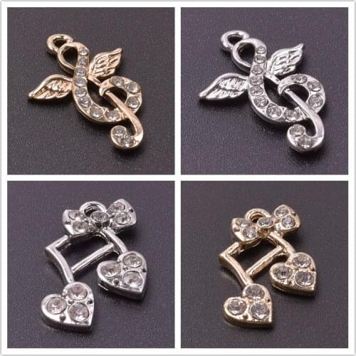 Musical Note With Bow-Knot Wings Heart Crystal Pendants For Jewelry Making Supplies Rhinestone Pendant Charm 10pcs Accessories