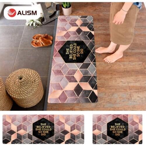 PVC Leather Mat Kitchen Floor Mat Carpet Oilproof Waterproof Rugs Geometric Lattice Pattern Doormat Tapete Yoga Fitness Mats