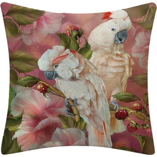 45*45cm Single Linen Parrot Pattern Pillowcase Homeware Boutique Living Room Pillow Decoration Cover Family Essentials